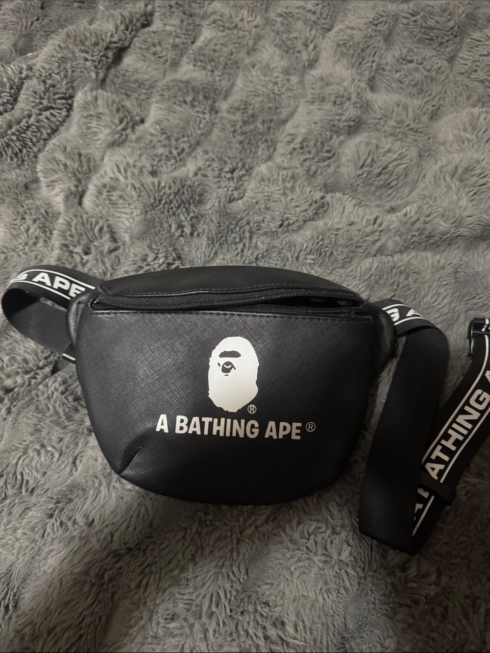 Limited Edition Bape Black Logo Belt/Shoulder Bag with White Print On Strap